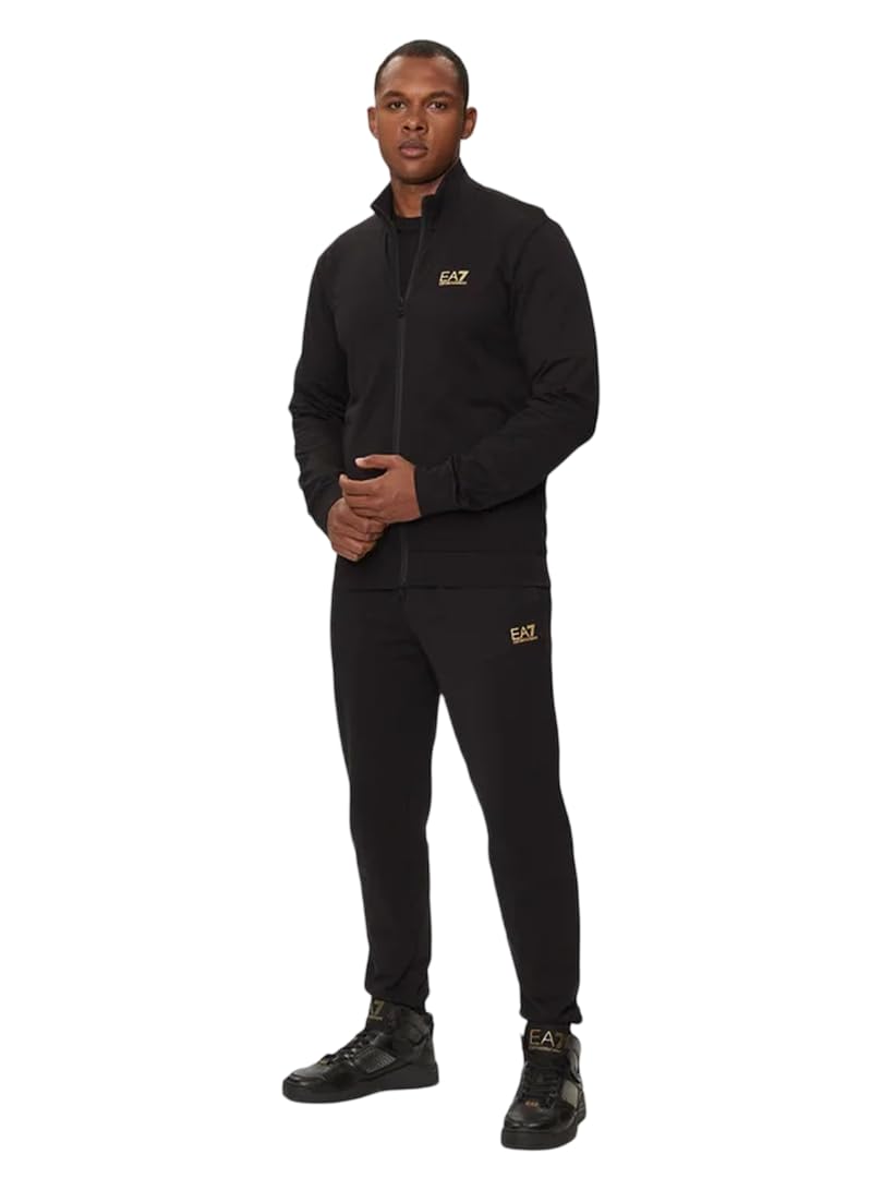 EA7 Men's Logo Zip Through Tracksuit, Black/Gold, XL