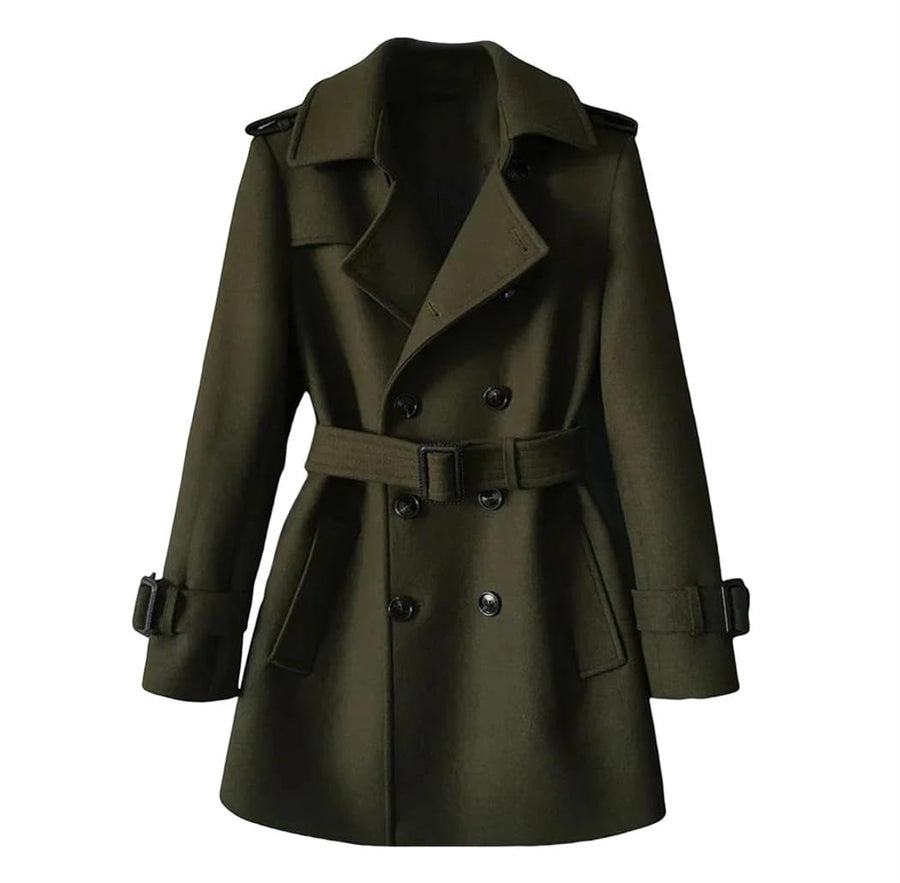 Men's Double-Breasted Wool Trench Coat
