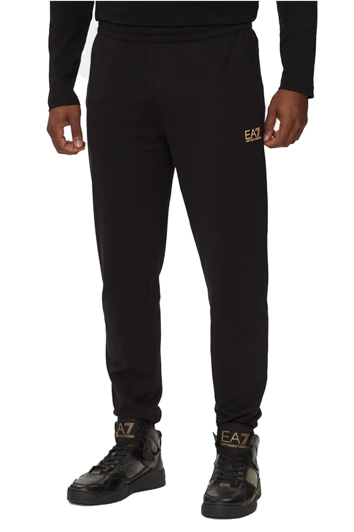EA7 Men's Logo Zip Through Tracksuit, Black/Gold, XL