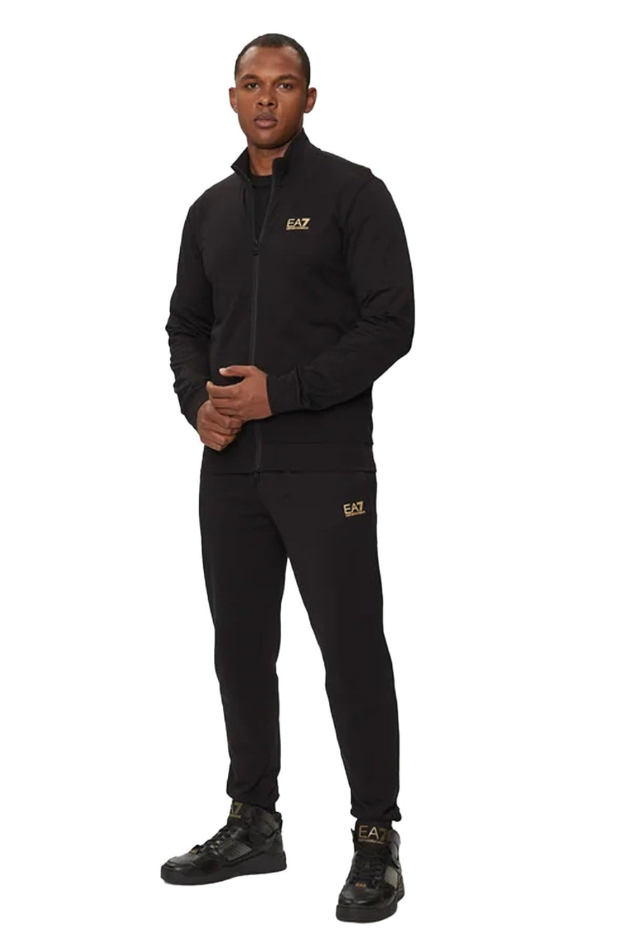 EA7 Men's Logo Zip Through Tracksuit, Black/Gold, XL