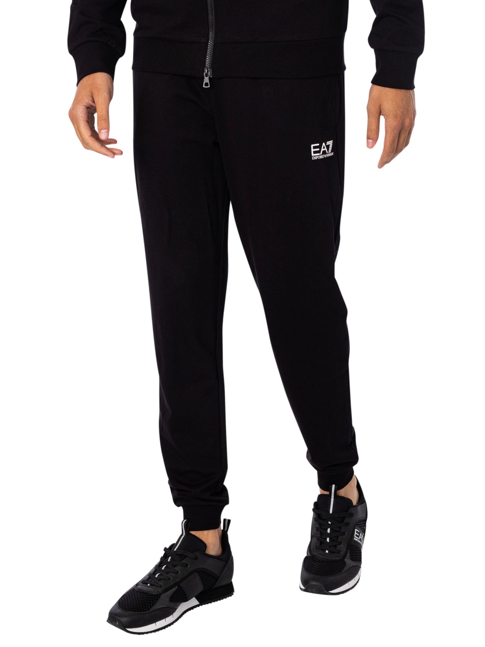 EA7 Men's Zip Hooded Tracksuit, Black/White, XXL