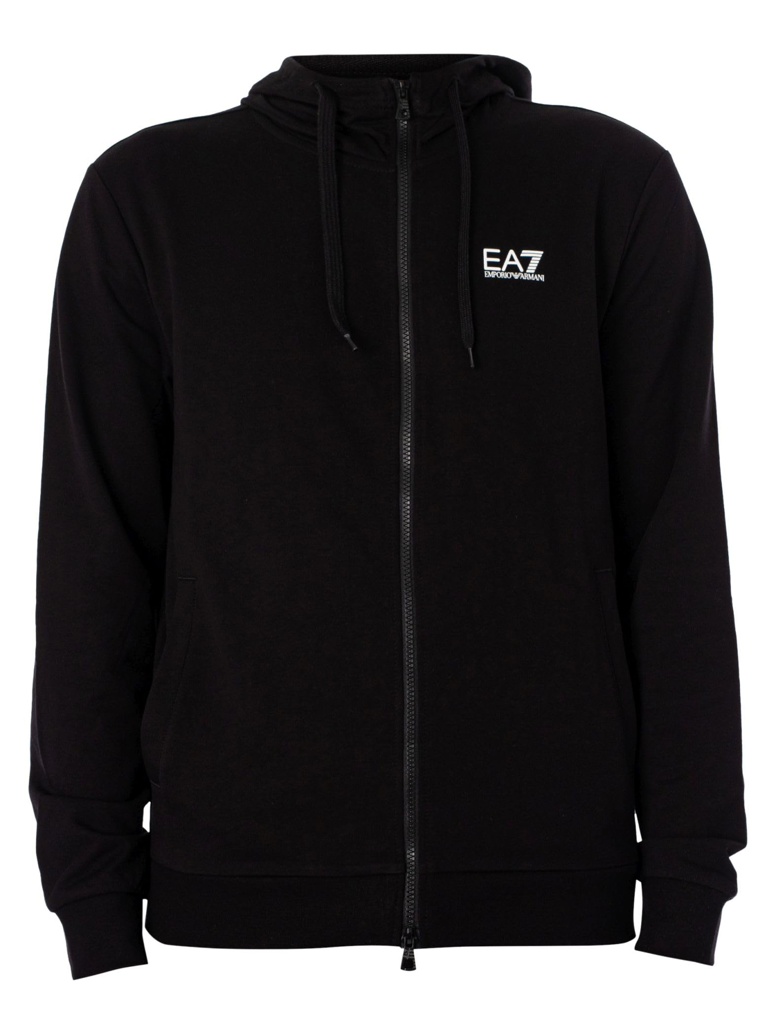 EA7 Men's Zip Hooded Tracksuit, Black/White, XXL