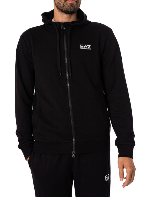 EA7 Men's Zip Hooded Tracksuit, Black/White, XXL