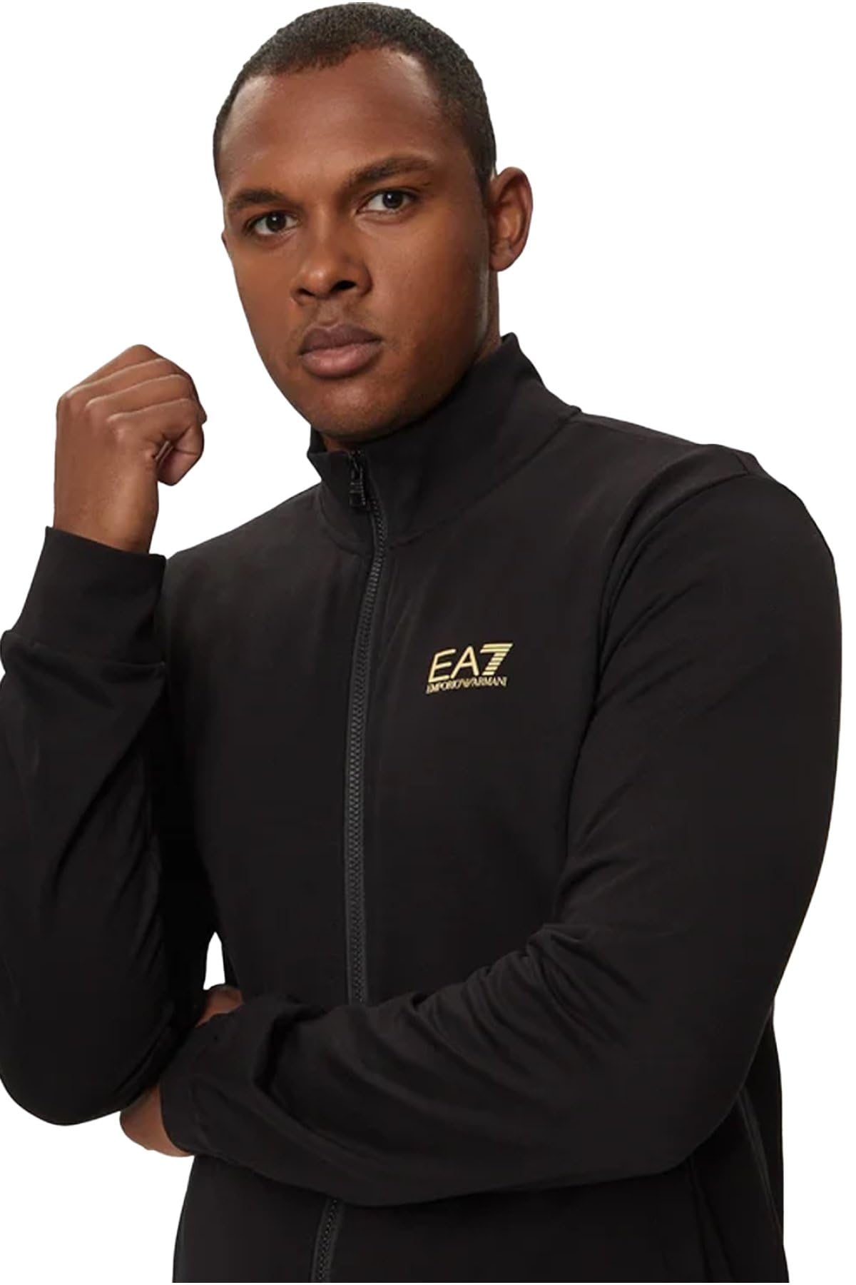 EA7 Men's Logo Zip Through Tracksuit, Black/Gold, XL
