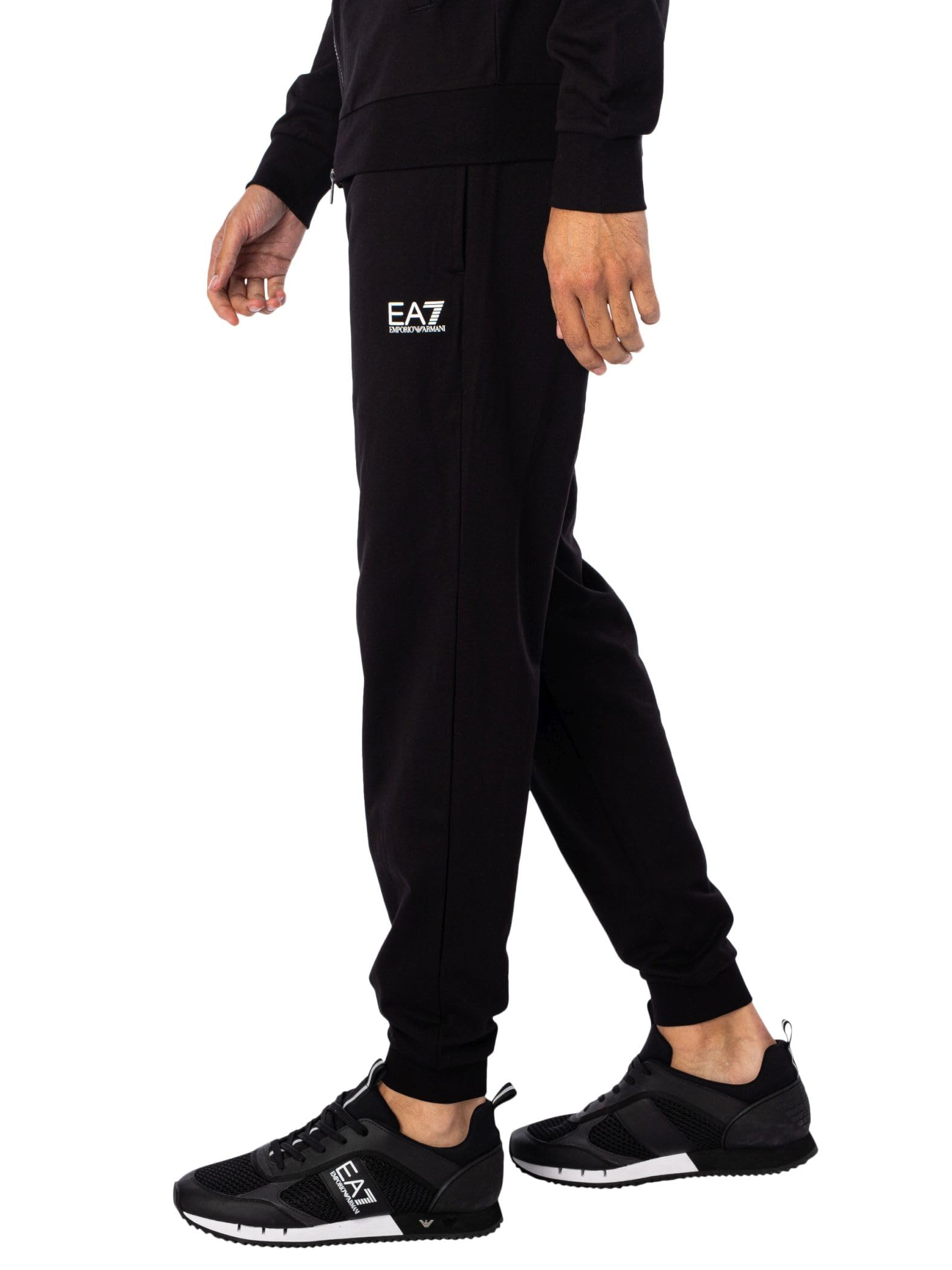 EA7 Men's Zip Hooded Tracksuit, Black/White, XXL