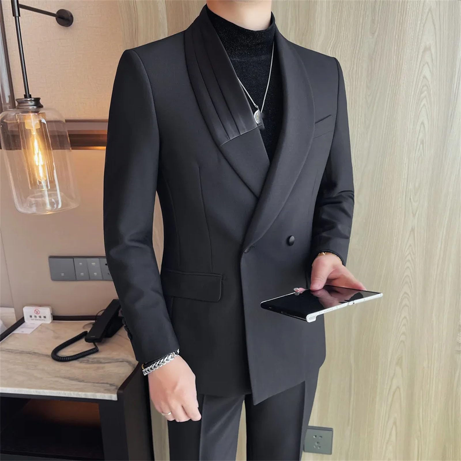 Men's Elegant Gentlemen Blazers Jacket Business Casual Double Breasted Slim Fit Suit Coats Formal