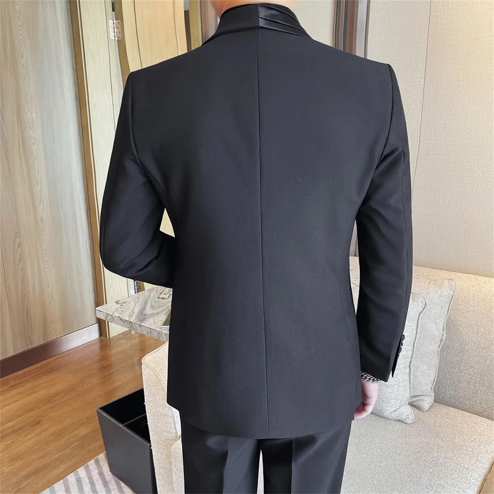 Men's Elegant Gentlemen Blazers Jacket Business Casual Double Breasted Slim Fit Suit Coats Formal