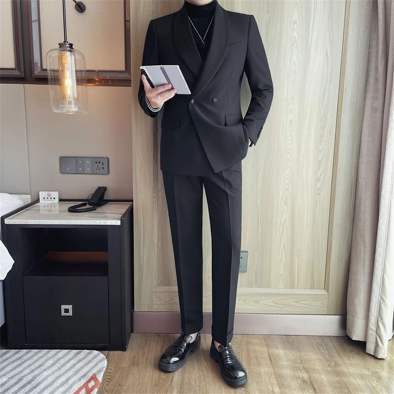 Men's Elegant Gentlemen Blazers Jacket Business Casual Double Breasted Slim Fit Suit Coats Formal