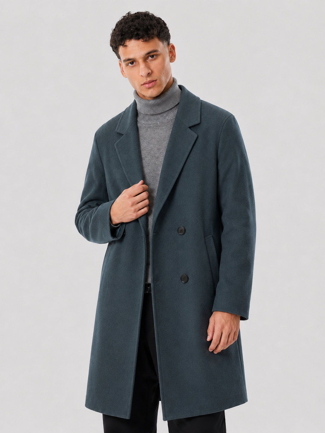BLUE-GREY WOOL TOPCOAT